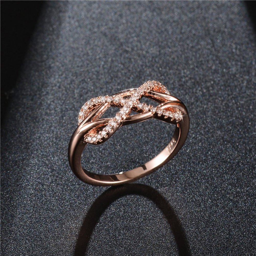 *NEW Rose Gold Diamond Infinity Cross Knot Ring - Picture 4 of 4